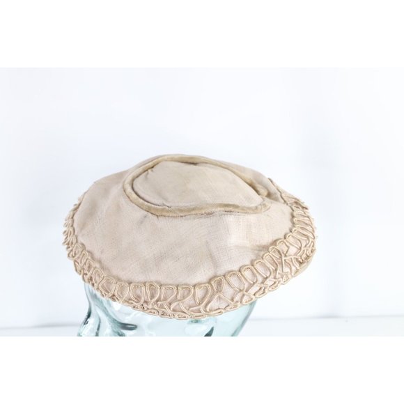 Vintage Antique Early 1900s Distressed Fabric Chinese Hat Cap Beige Womens main image 10